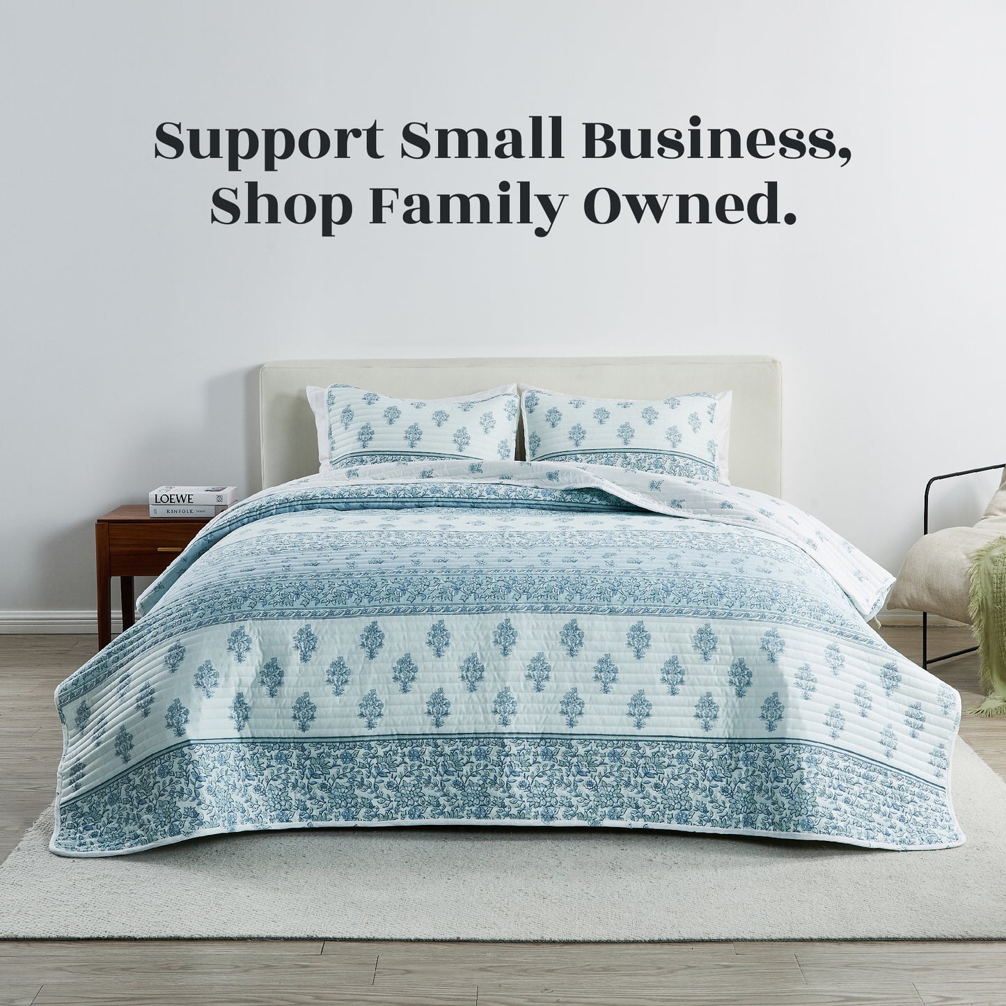 Floral Striped Microfiber Quilt Set - Hermine Collection