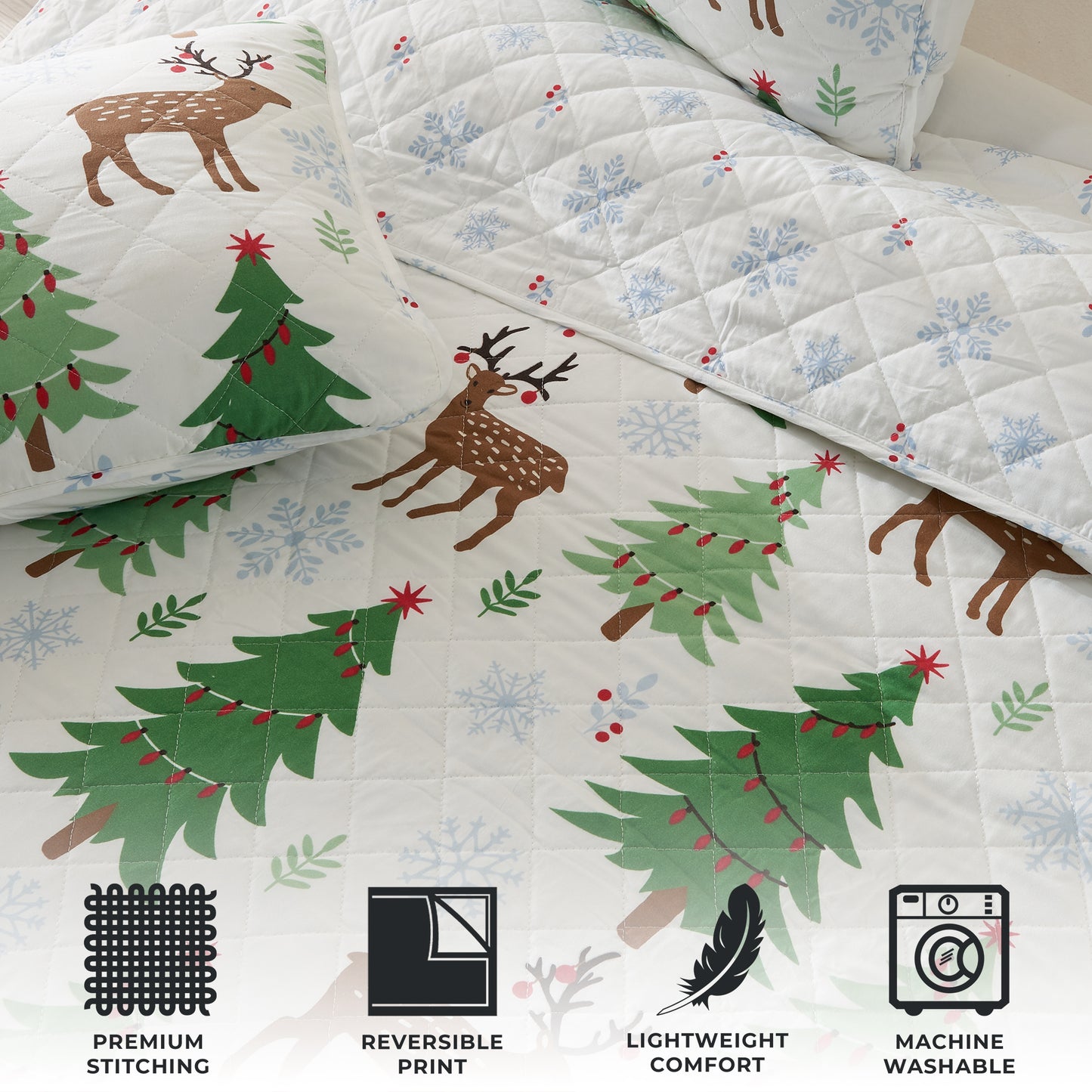 3-Piece Holiday Quilt - Holly Collection