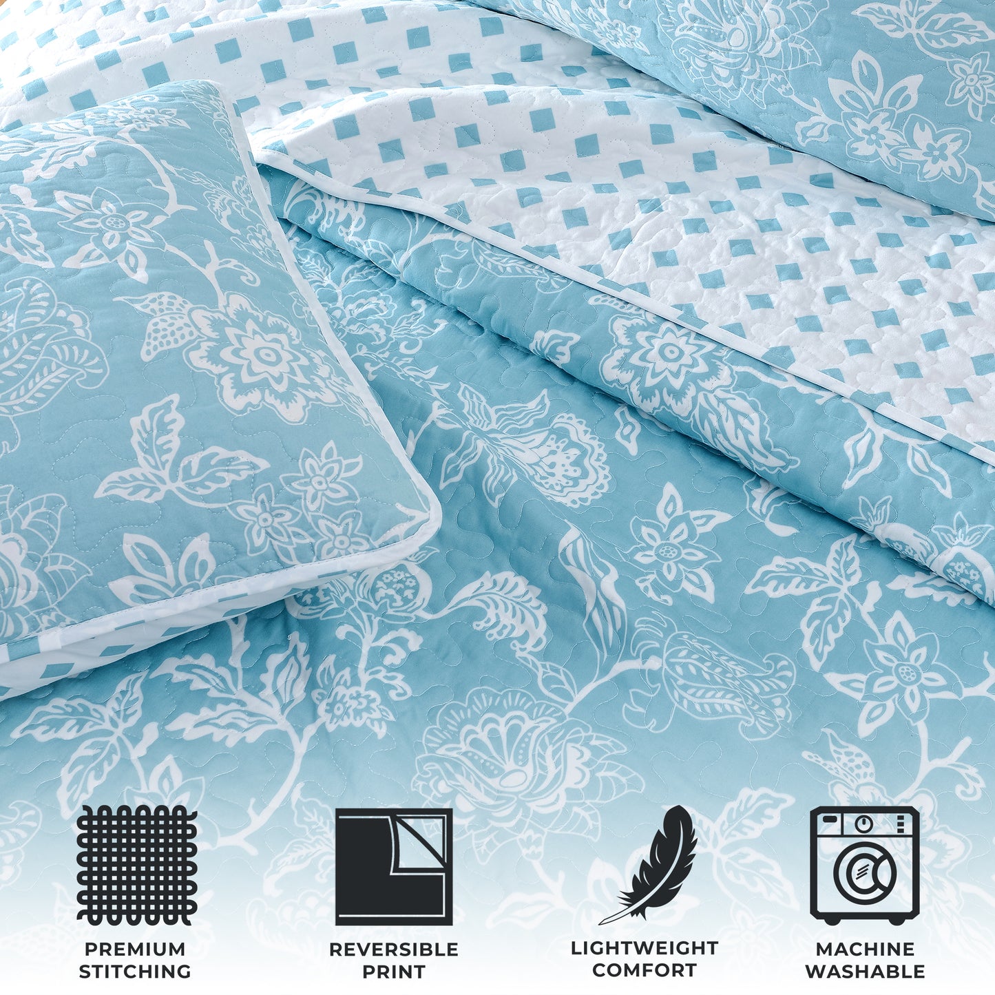 3-Piece Floral Quilt - Emma Collection