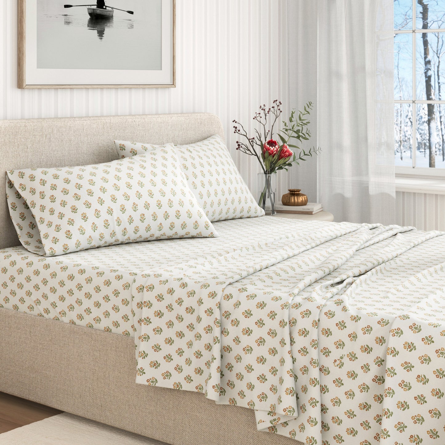Turkish Cotton Flannel Sheet Set - Winter Floral Collection