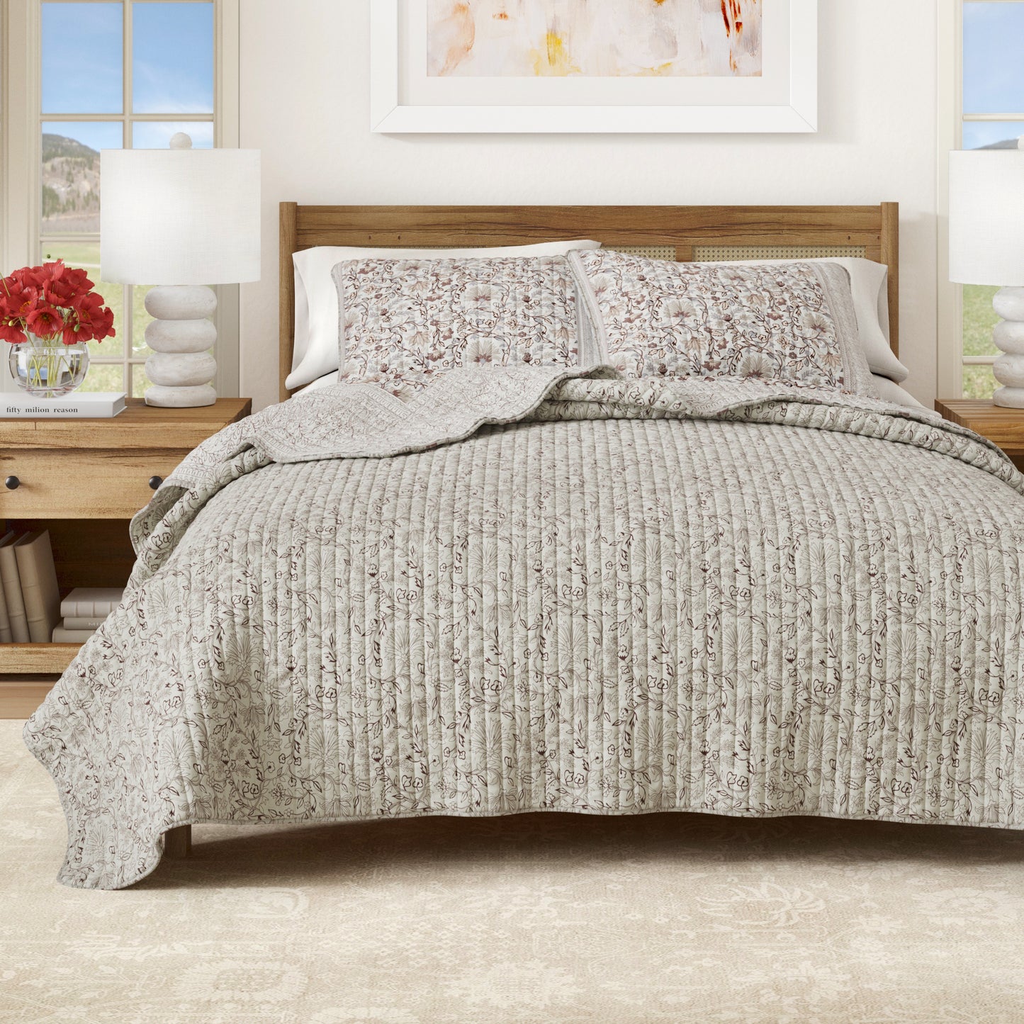 Border Floral Quilt Set - Neutral Vines Collection